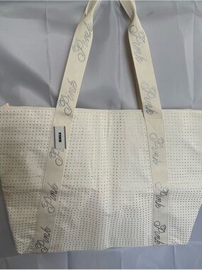 PINK Victoria's Secret Cream Perforated Logo Strap Tote NWT